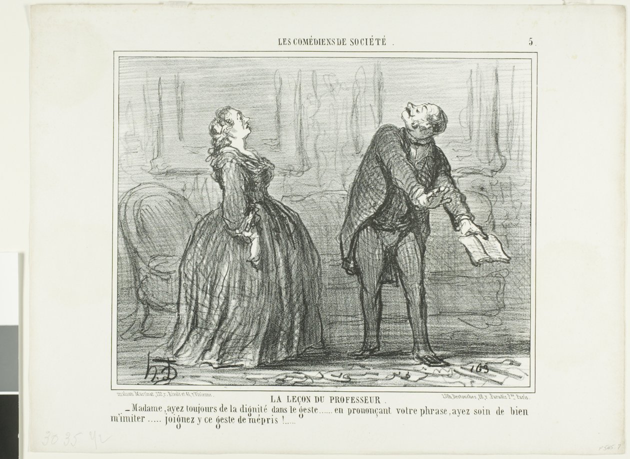 Lekce profesora, pátá deska z knihy Les Comédiens de Société od Honoré Victorin Daumier