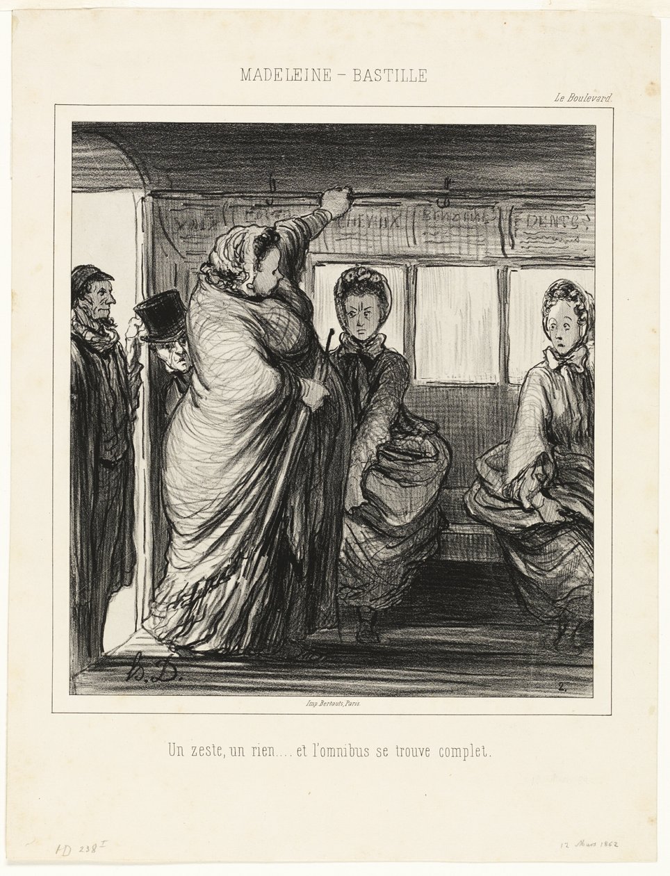 Autobusová linka Madeleine-Bastille. Drobnost, nic... a autobus je plný. od Honoré Victorin Daumier