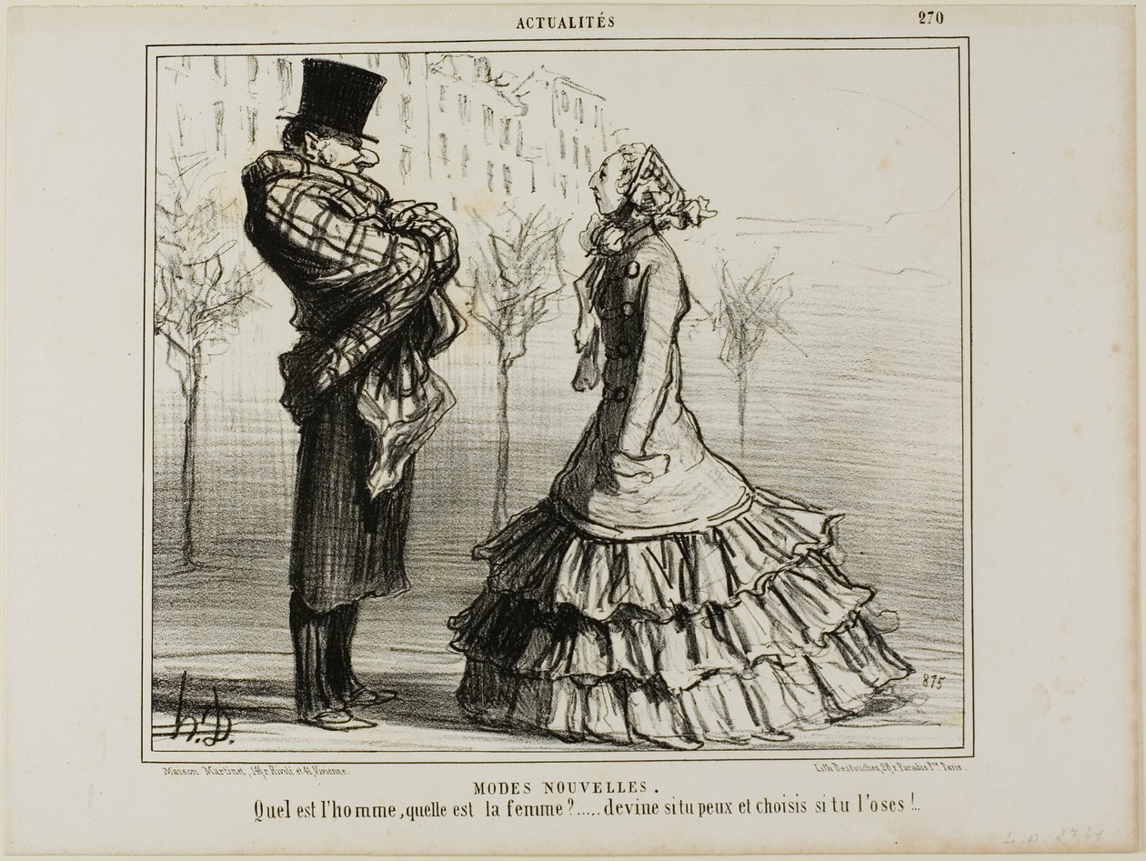 Nová móda. Který je muž, která je žena... tipněte si, jestli můžete, a vyberte si, jestli si troufáte, talíř 270 z Actualités od Honoré Victorin Daumier