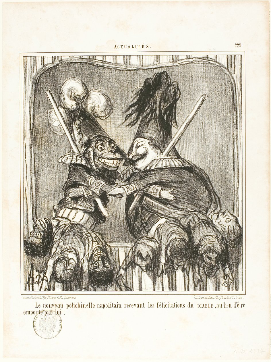 Nový neapolský bafuňář. Přijímá gratulace od ĎÁBLA, místo aby jím byl unesen, talíř 229 z Actualités od Honoré Victorin Daumier