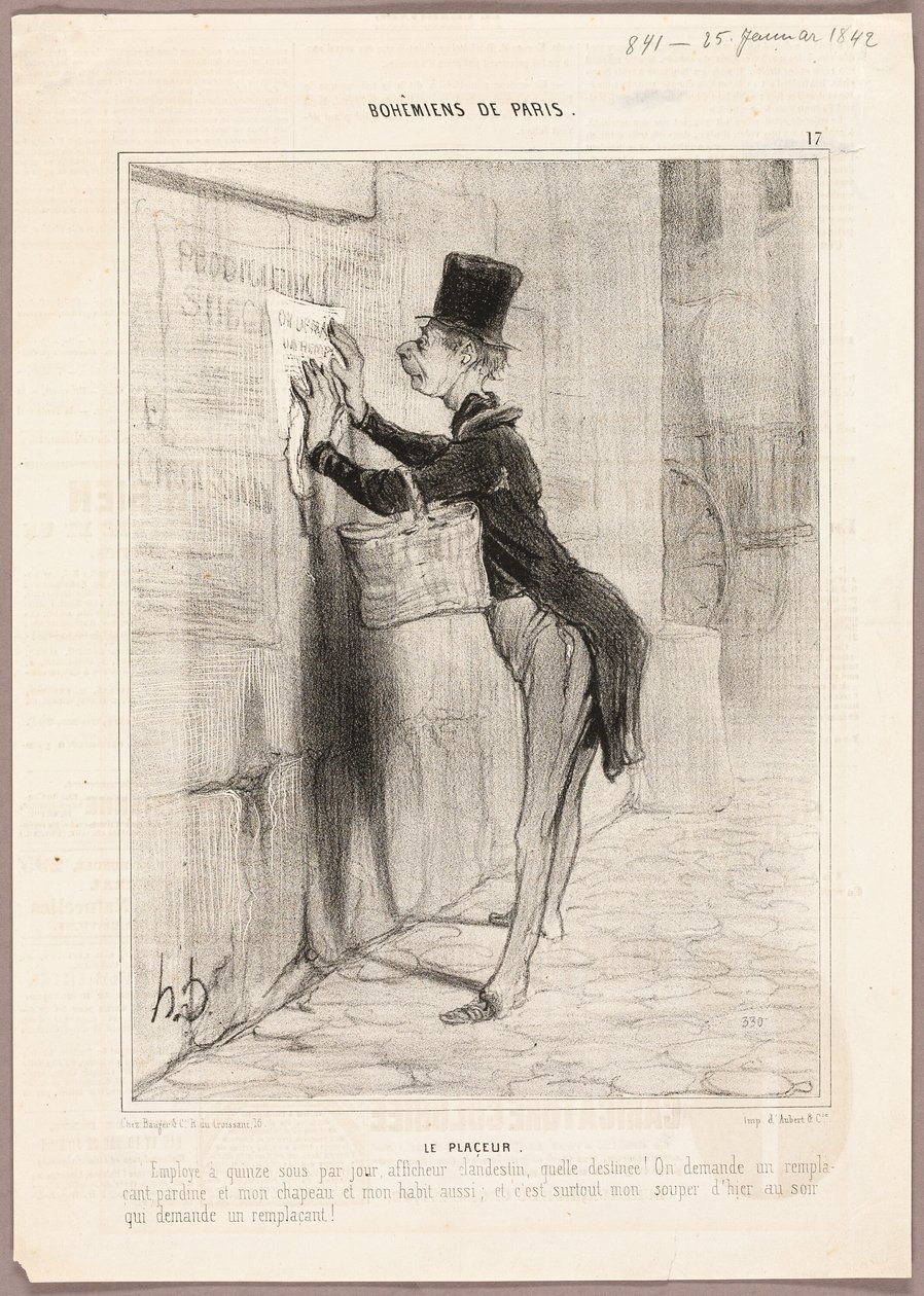 Muž z plakátu, deska 17 z Bohémiens de Paris od Honoré Victorin Daumier