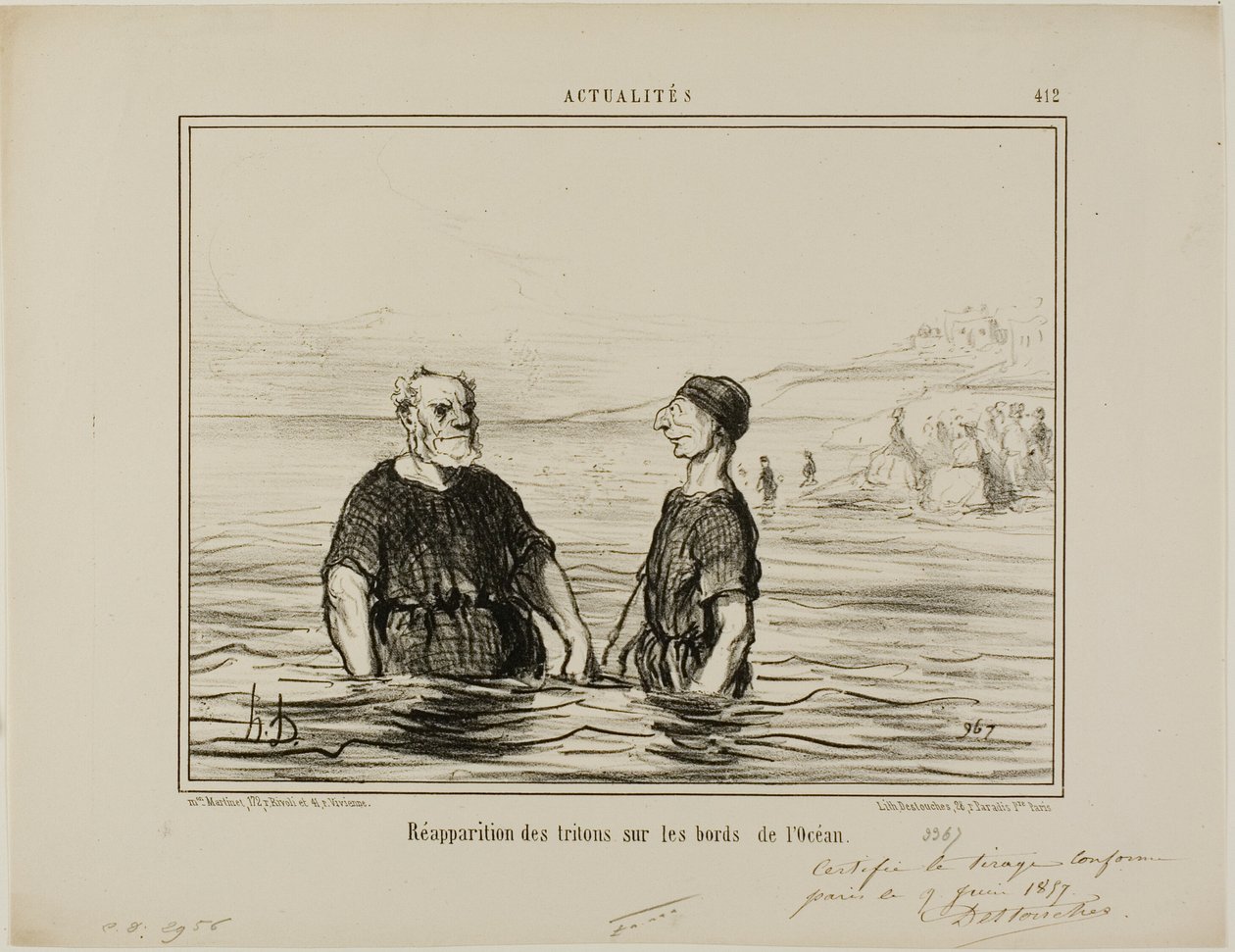 Znovuobjevení mořských tritónů, deska 412 z Actualités od Honoré Victorin Daumier