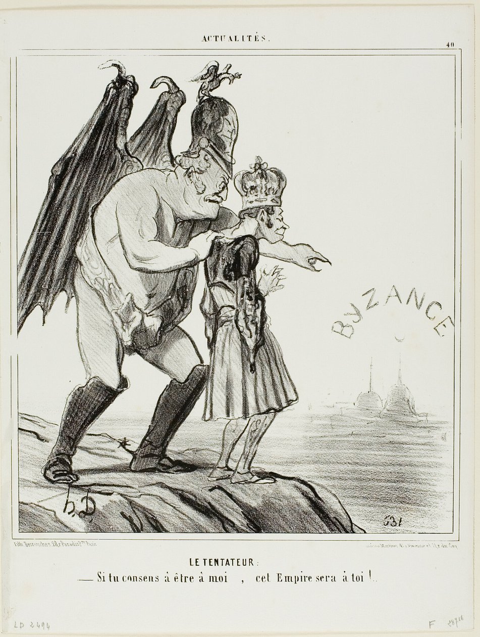 Pokušitel. "- Pokud souhlasíš, že mi budeš patřit... tato říše bude tvoje," deska 40 z Actualités od Honoré Victorin Daumier