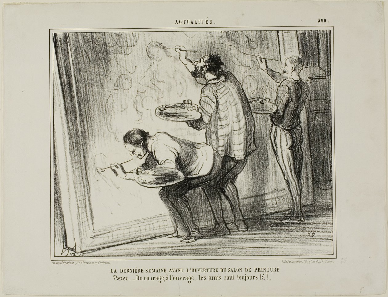 Týden před zahájením výstavy umění. Sbor: "Odvahu, dokončíme dílo! Od toho jsou tu přátelé," talíř 399 z Actualités od Honoré Victorin Daumier