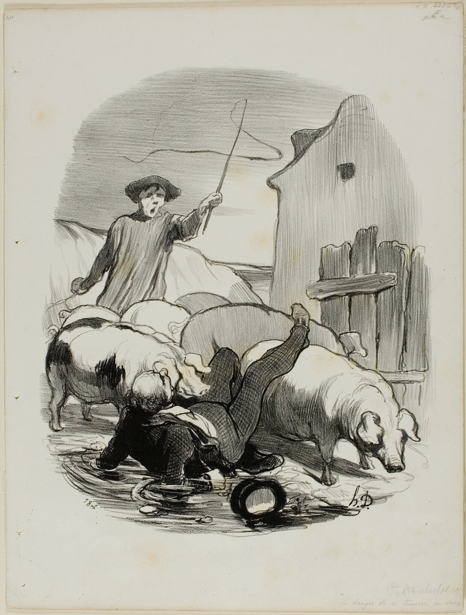 Nebezpečí přistižení při honbě za věží, deska 12 z Pastorales od Honoré Victorin Daumier
