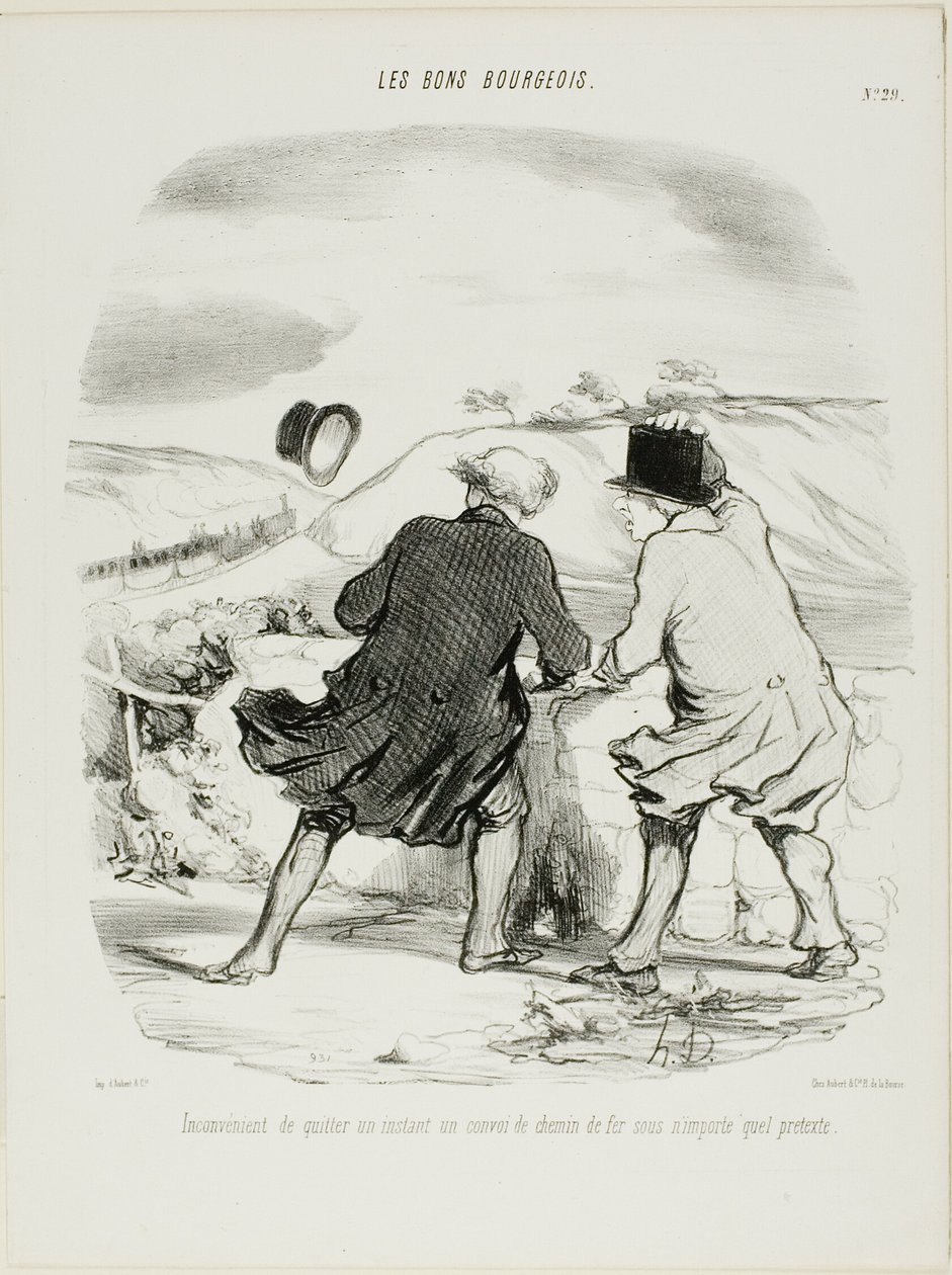 Nepříjemnost opustit vlak byť jen na chvíli a pod jakoukoli záminkou, deska 29 z Les Bons Bourgeois od Honoré Victorin Daumier