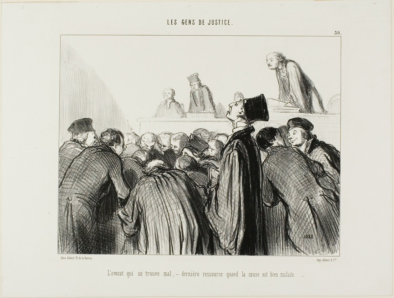 Advokát se stává nemocným, poslední možnost, když jeho případ začíná také vypadat nemocně, deska 30 z Les Gens De Justice od Honoré Victorin Daumier
