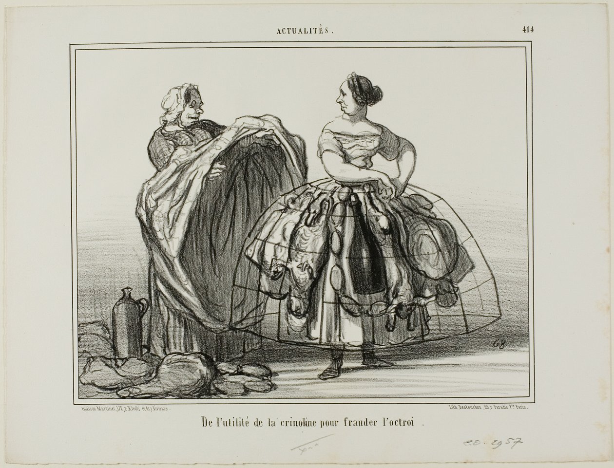 Užitečnost krinolíny při podvádění celníků, deska 414 z Actualités od Honoré Victorin Daumier