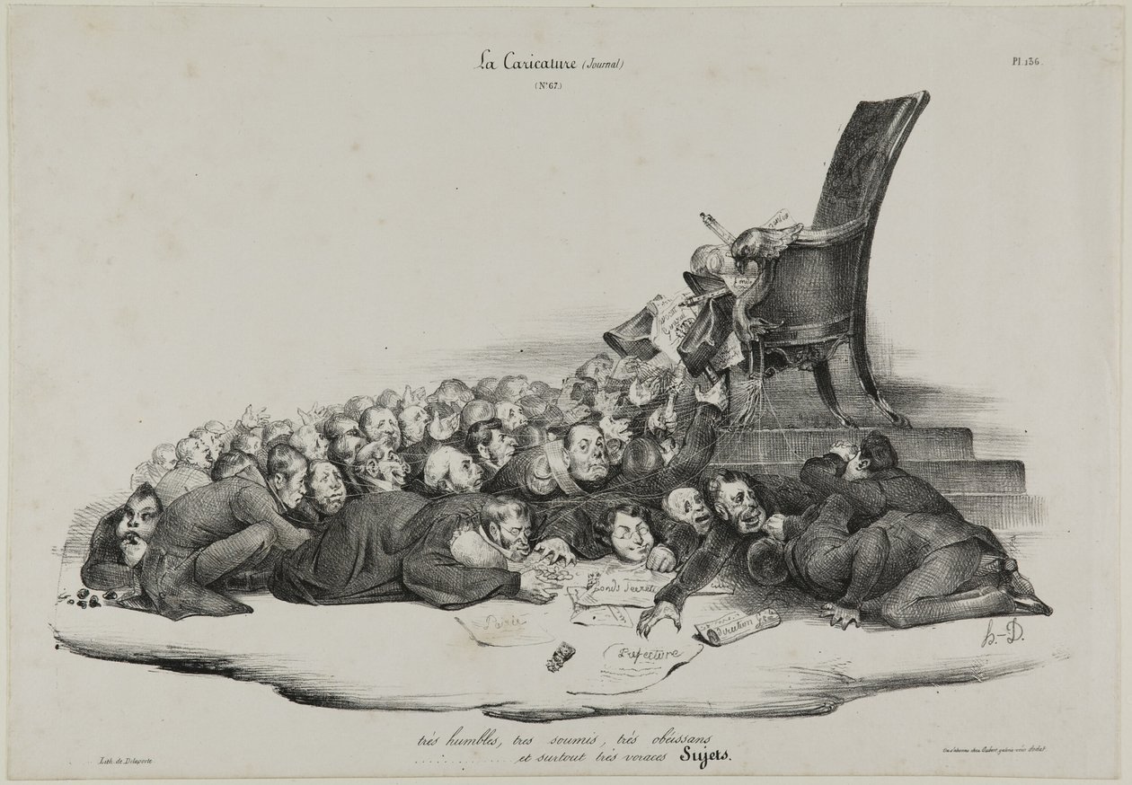 Velmi pokorní, velmi poslušní, velmi poddajní a především velmi žraví poddaní, talíř 136 od Honoré Victorin Daumier