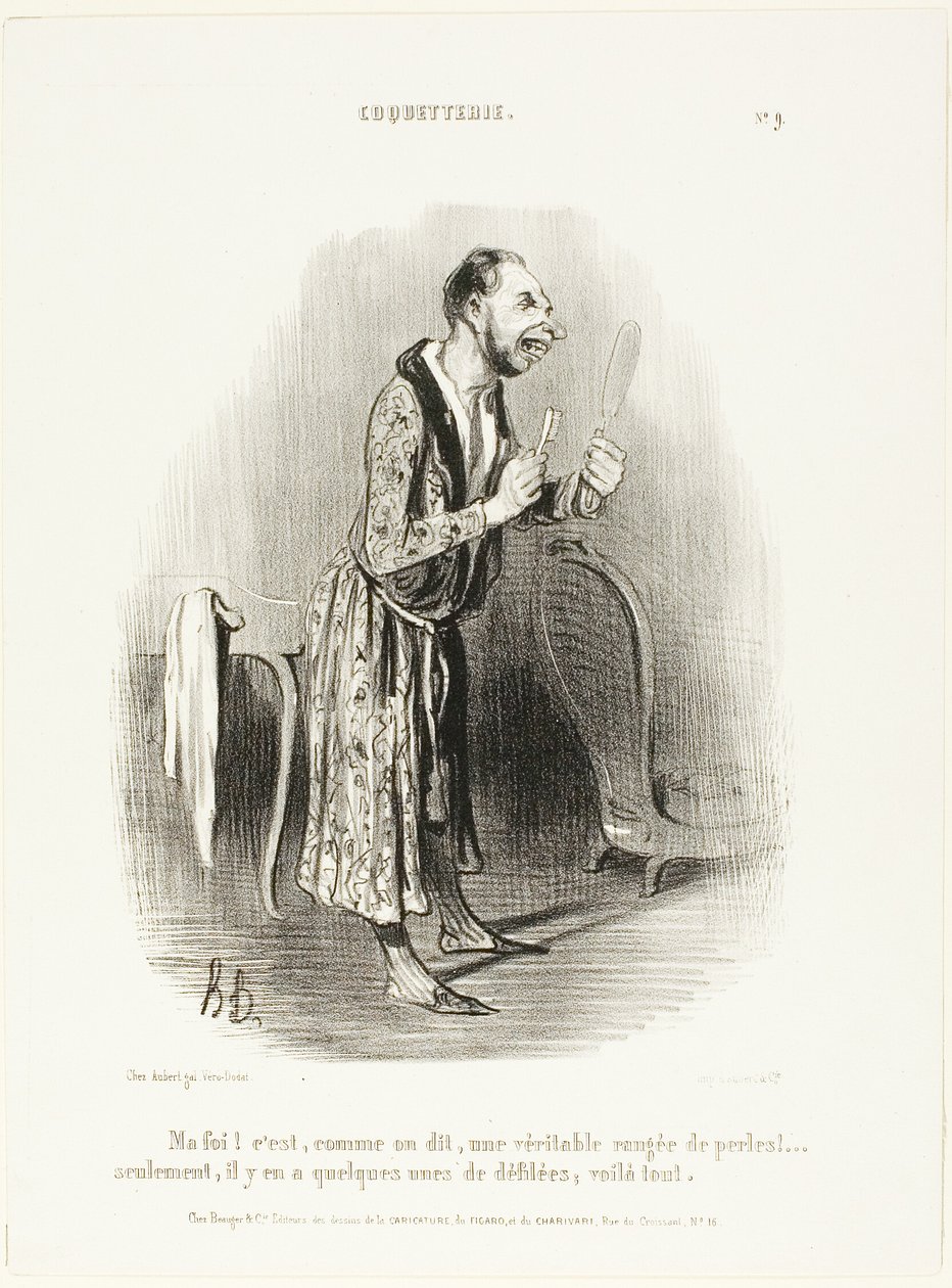 "No...jak se říká, jako pravá šňůra perel, .... jen některé z nich se rozpletly, to je vše!," talíř 9 z Coquetterie od Honoré Victorin Daumier