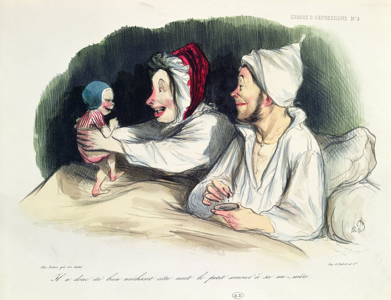 Nadšení rodiče s novým miminkem od Honoré Daumier