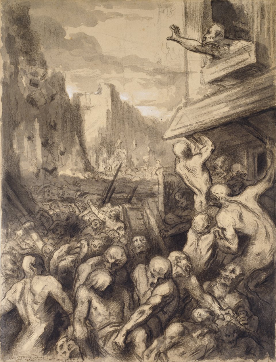 The Destruction of Sodom, c.1850 (w.c a kvaš na papíře) od Honoré Daumier