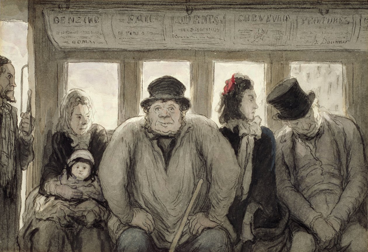 The Omnibus, 1864 (inkoust, wc a litografická pastelka na papíře) od Honoré Daumier