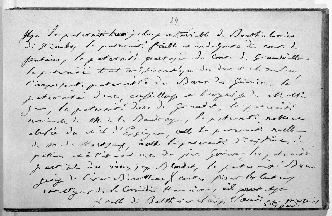 Fol. 24 z „Poznámky k podání a dokončení mých prací“ (pero a inkoust na papíře) od Honore de Balzac