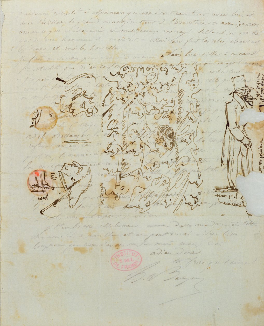 Dopis s kresbou zaslaný Balzacově sestře Laure, 1821 (pero a inkoust na papíře) od Honore de Balzac