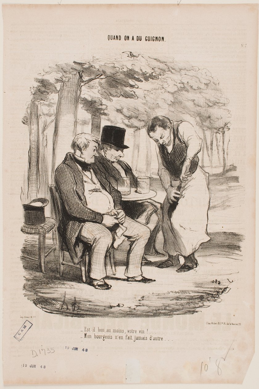 „Je vaše víno alespoň dobré?“ „Můj pán nikdy nedělá jiné.“ od Honoré Daumier