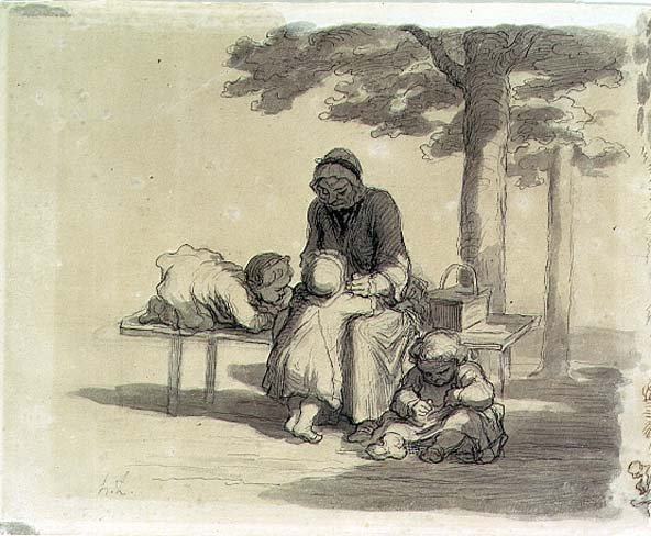 Babička (šedá barva a pero a inkoust na papíře) od Honoré Daumier