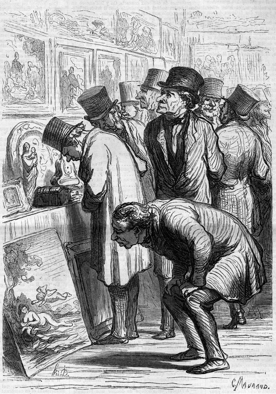 Pokoj hotelu Drouot, den výstavy. Kreslený film Honore Daumier (1808-1879). Rytina v „“ Le Monde Illustré““ č. 265 z 10. května 1862. od Honoré Daumier