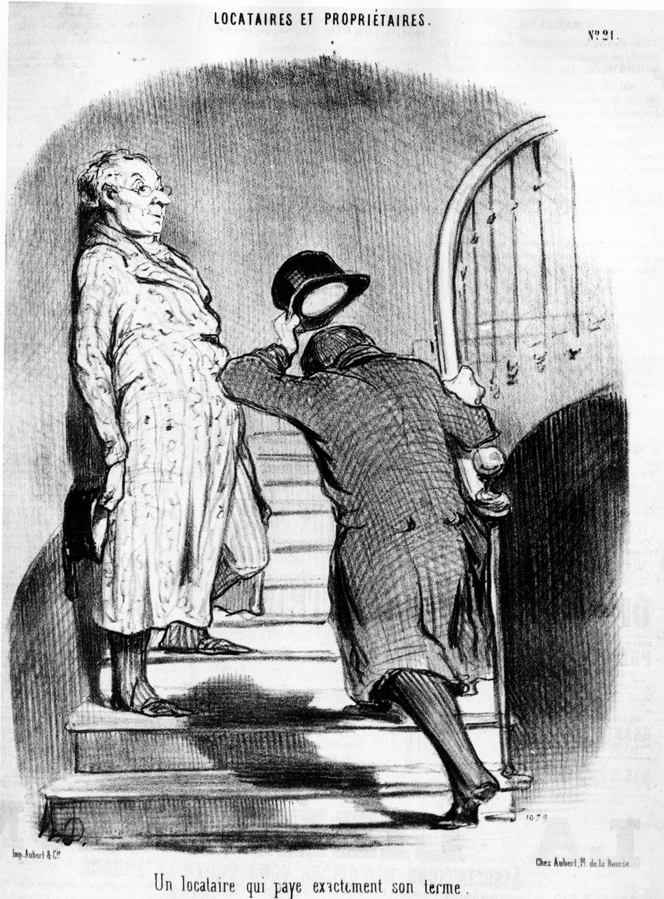 Nájemník, který platí přesně svůj termín, převzato z „“ Tenants et Owners“, kreslený seriál od Honore Daumier (1808-1879). "Serenáda" od Honoré Daumier