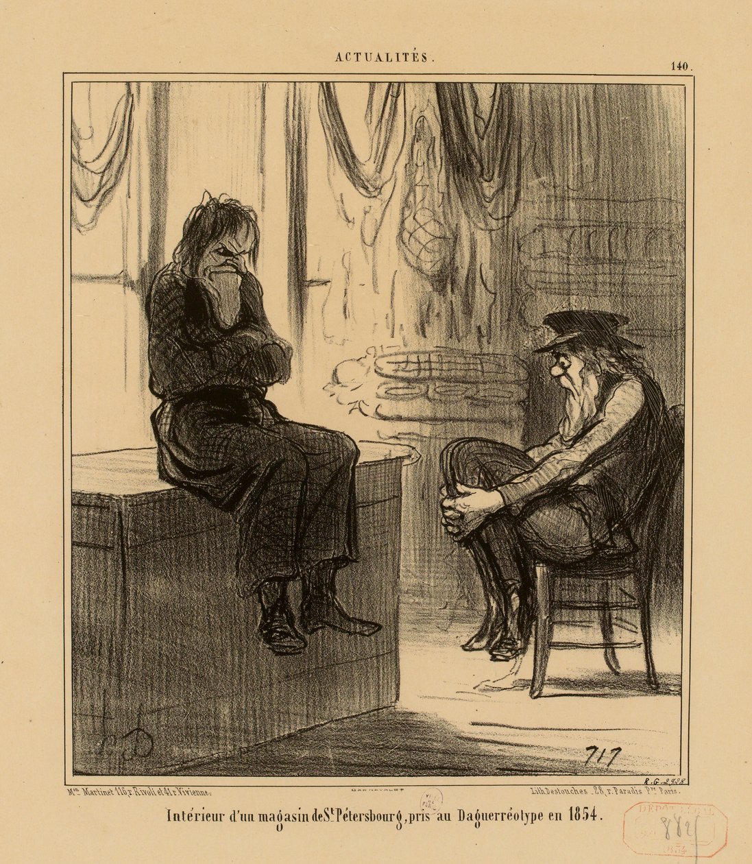 Zprávy č. 140: Interiér obchodu v Petrohradě, zachycený daguerrotypií v roce 1854 od Honoré Daumier