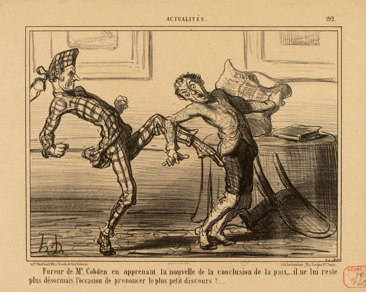 Aktuality č. 192: Zuřivost pana Cobdena, když se dozvěděl zprávu o uzavření míru... od Honoré Daumier