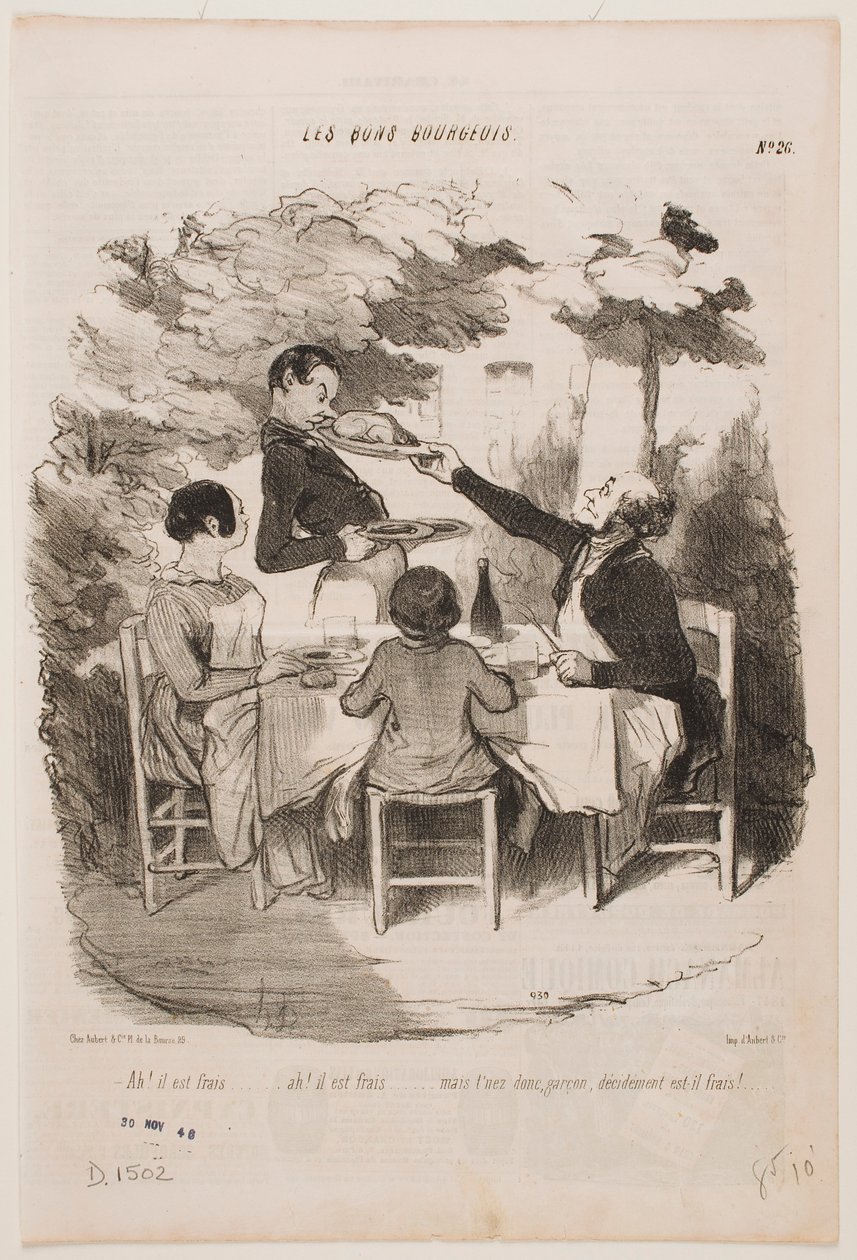 Ach, je to čerstvé, je to čerstvé! ... Přičichněte si sám, číšníku, říkáte, že je to čerstvé? ... od Honoré Daumier