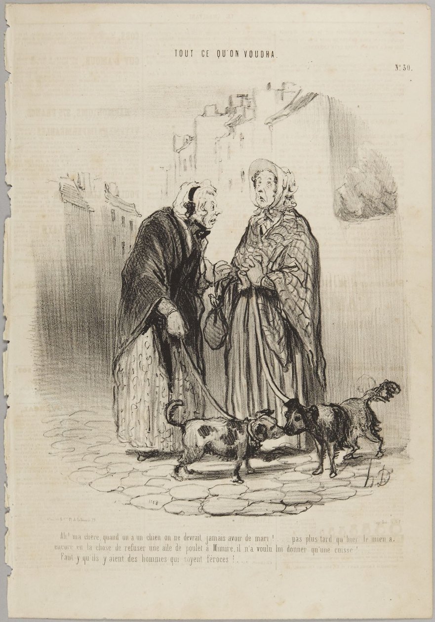 Ach! Má drahá, když má člověk psa, neměl by nikdy mít manžela!, číslo 30 ze série Všechno, co si člověk přeje z Le Charivari od Honoré Daumier