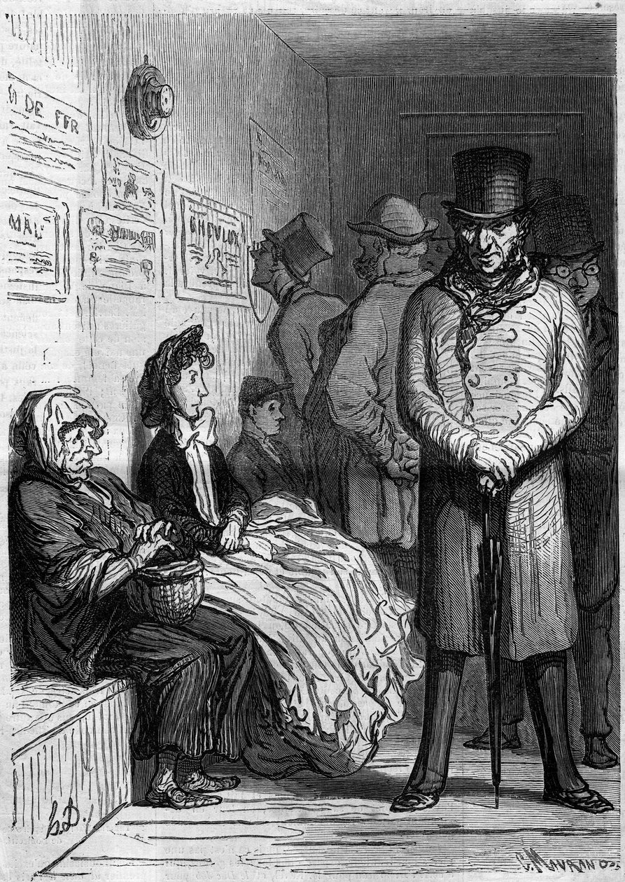 Omnibusová čekárna. Kreslený film Honore Daumier (1808-1879). Rytina v „“ Le Monde Illustré““ č. 257 z 15. března 1862. od Honoré Daumier
