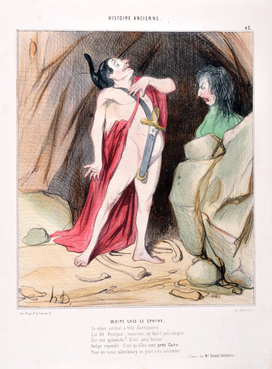 Umělecké dílo Honore Daumiera (1808-1879). Starověká historie Oidipus ve sfingě. KNIHOVNA ALCAZAR, MARSEILLE od Honoré Daumier