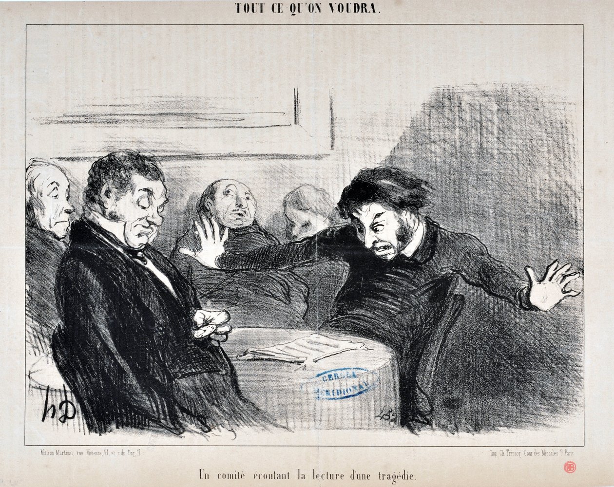 Umělecké dílo Honore Daumiera (1808-1879). Charivari pochází z roku 1852: Serie ALL CE QU