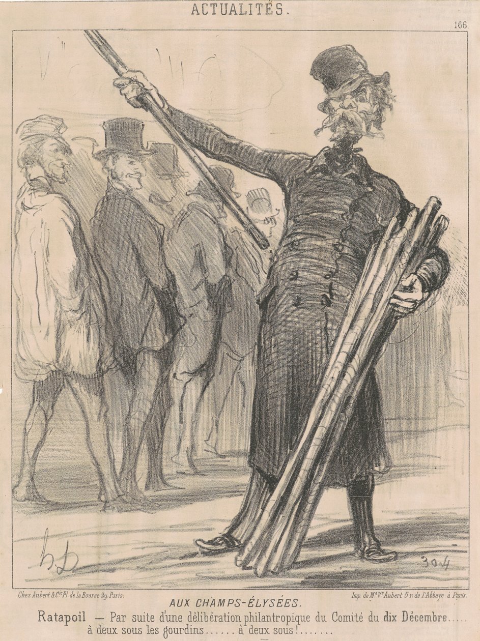 Na Champs-Elysées, Ratapoil. V důsledku filantropické úvahy [sic] výboru z desátého prosince...dva centy do klubu...dva centy... od Honoré Daumier