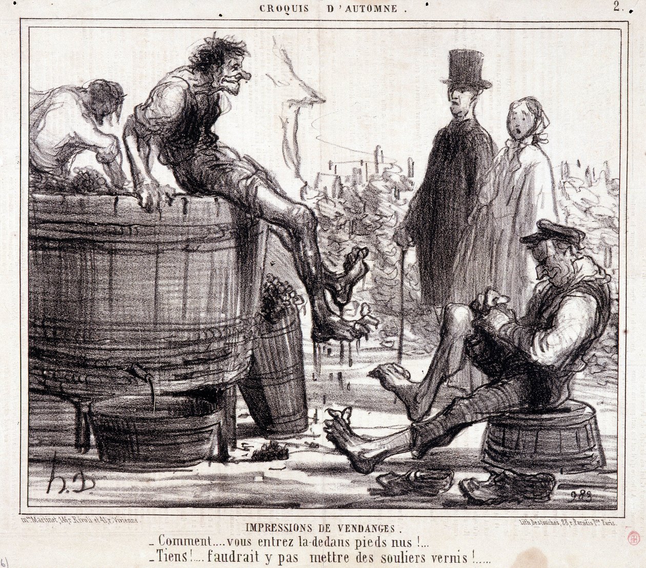 Kreslený film o kombajnech, kteří šlapou bosé hrozny, ze seriálu „Podzimní skica“ od Honoré Daumier