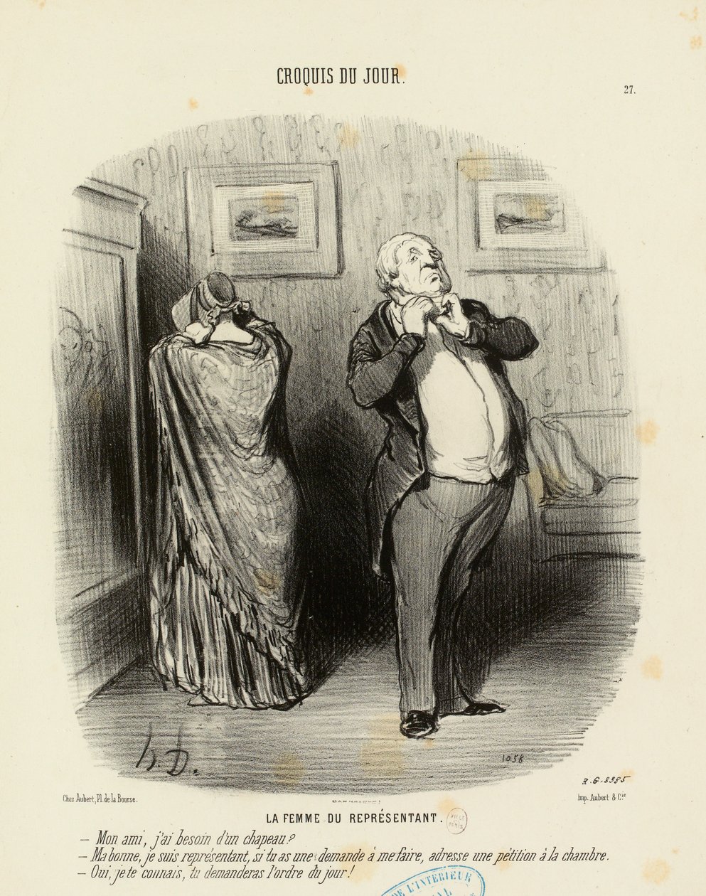 Croquis du Jour č. 27: Manželka poslance. - Můj příteli, potřebuji klobouk? od Honoré Daumier