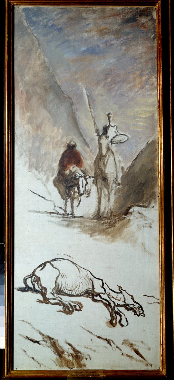 Don Quijote a mrtvý mezek Ilustrace z románu Miguela Cervantese „Don Quijote de la Mancha“ (Důmyslný Hidalgo Don Quijote de la Mancha). Obraz Honore Daumiera (1808-1879). Slunce 19. století. 1,32x0,54m. od Honoré Daumier