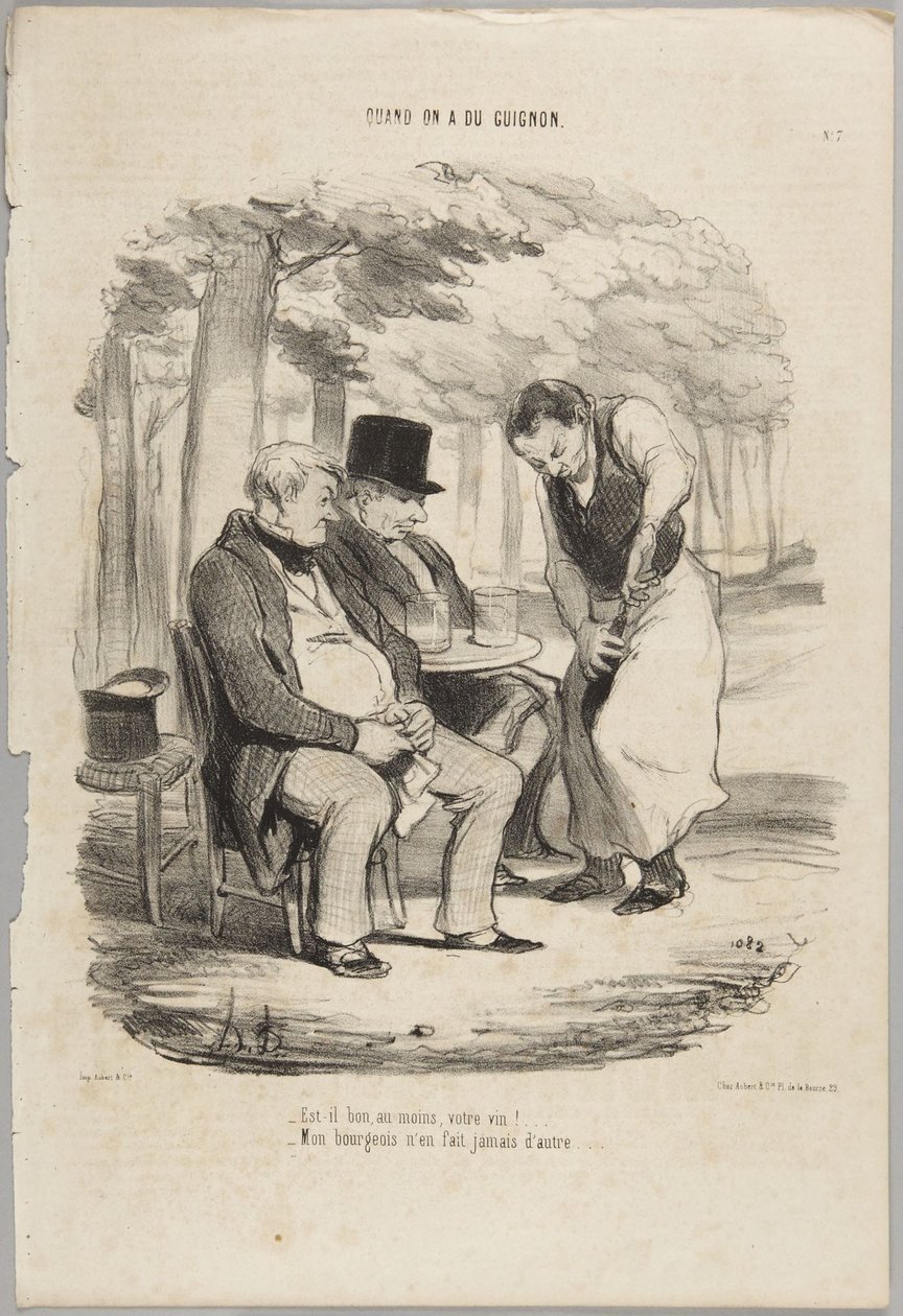Je vaše víno alespoň dobré!... Číslo 7 ze série Když má člověk smůlu z Le Charivari od Honoré Daumier