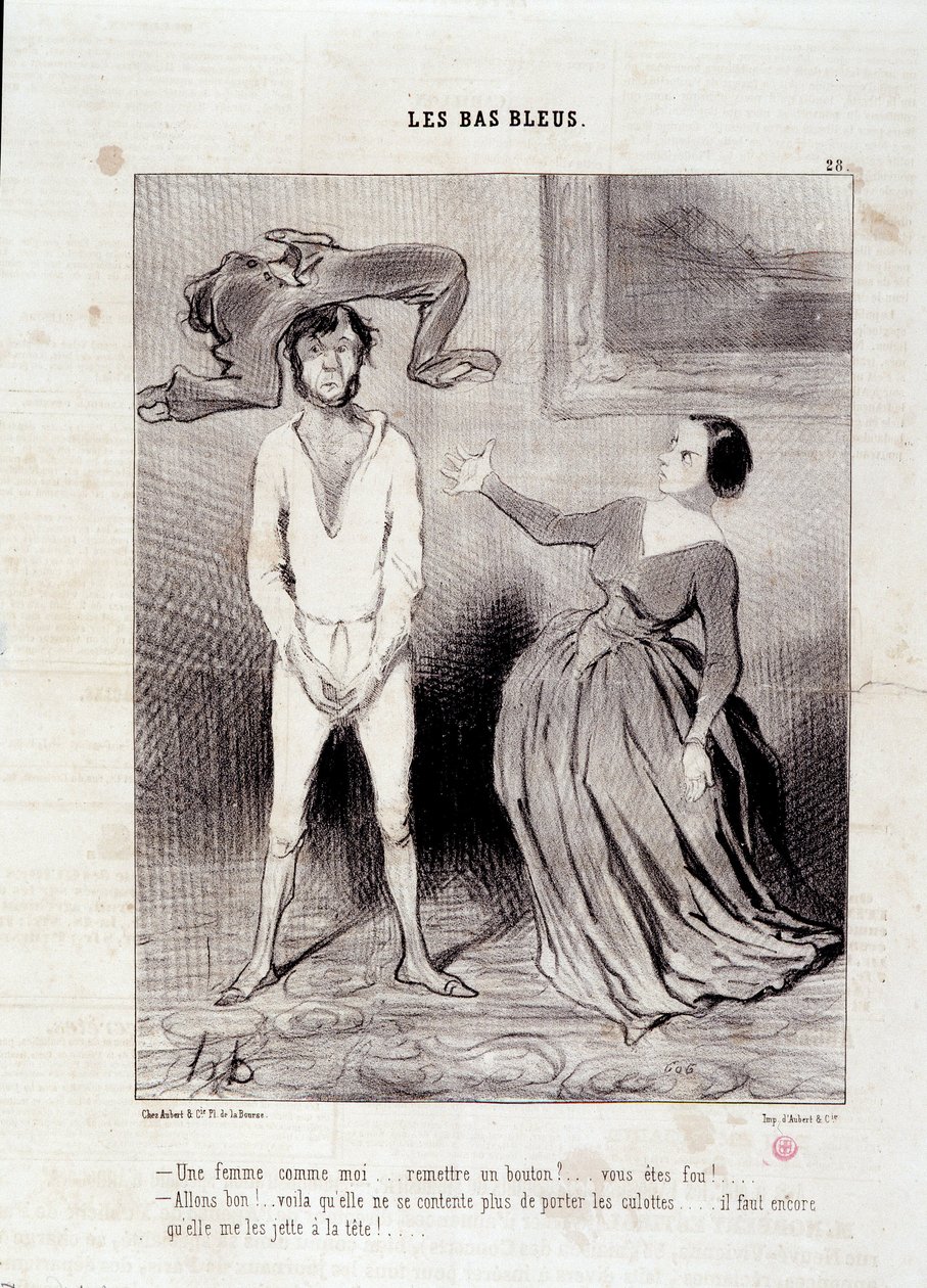 Výňatek z novin “” Le Charivari””” Seriál “” Les Bas Bleus”” Žena jako já... podat knoflík? ... jsi blázen! ... 23. května od Honoré Daumier