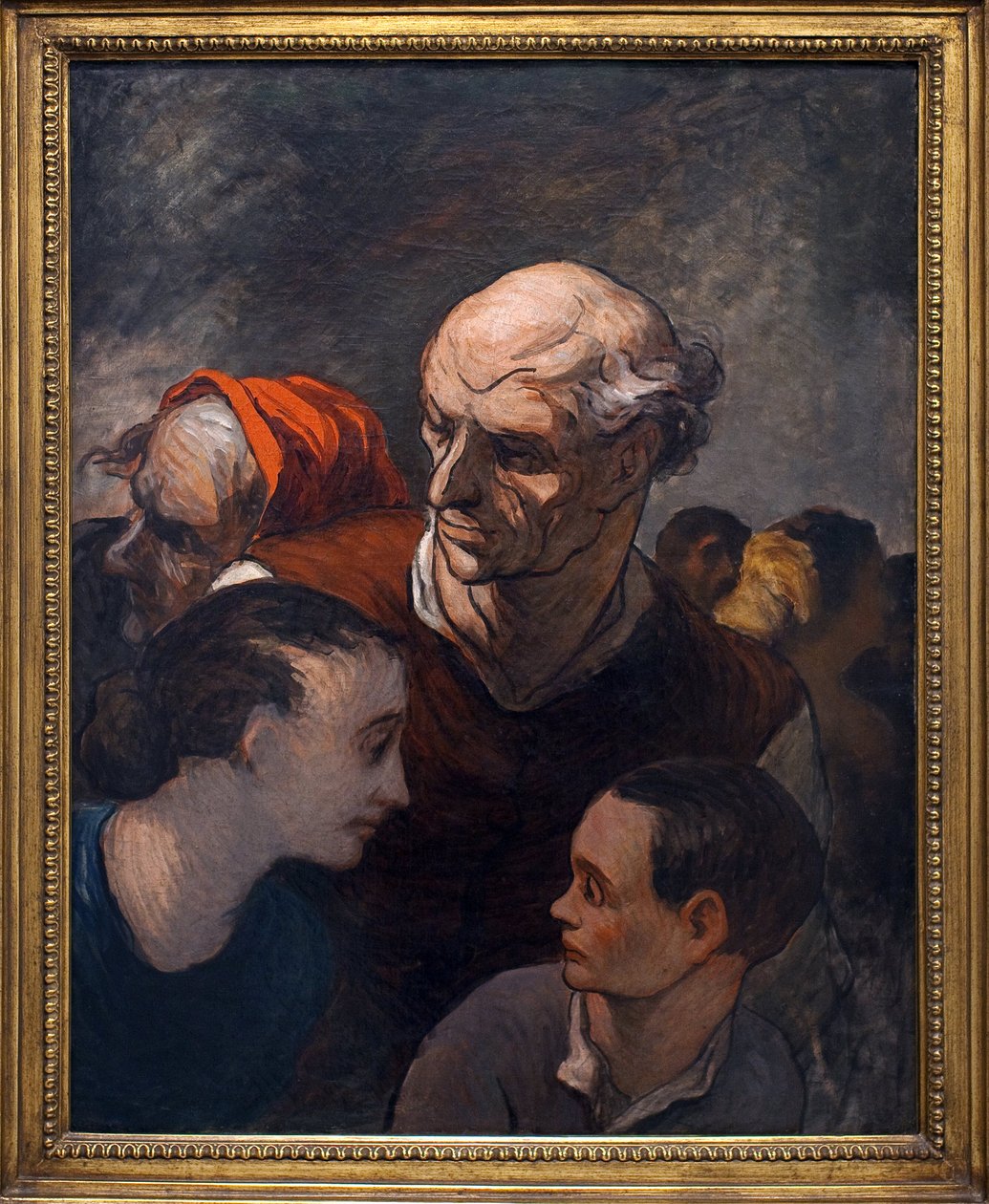 Rodina na barikádách v roce 1848. Obraz Honore Daumier (1808-1879), Olej na plátně od Honoré Daumier