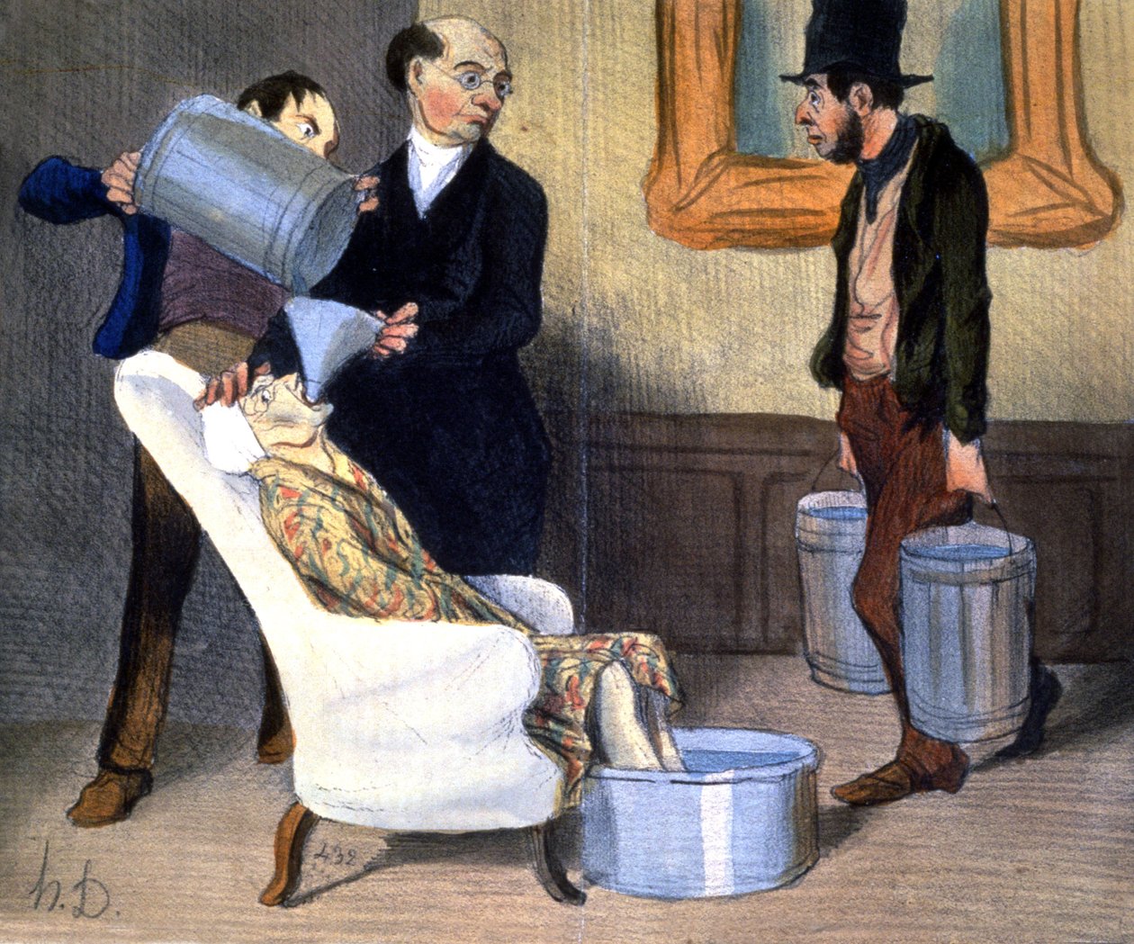 Hydroterapie, zotavení absorpcí vody, cca 1850 (ilustrace) od Honoré Daumier
