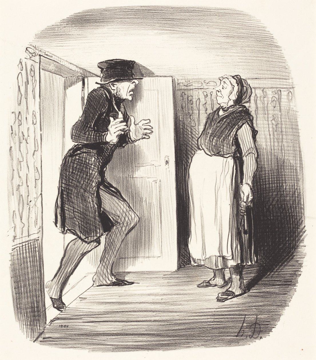 Nevýhoda návštěvy mezipatra bez opatrnosti... od Honoré Daumier