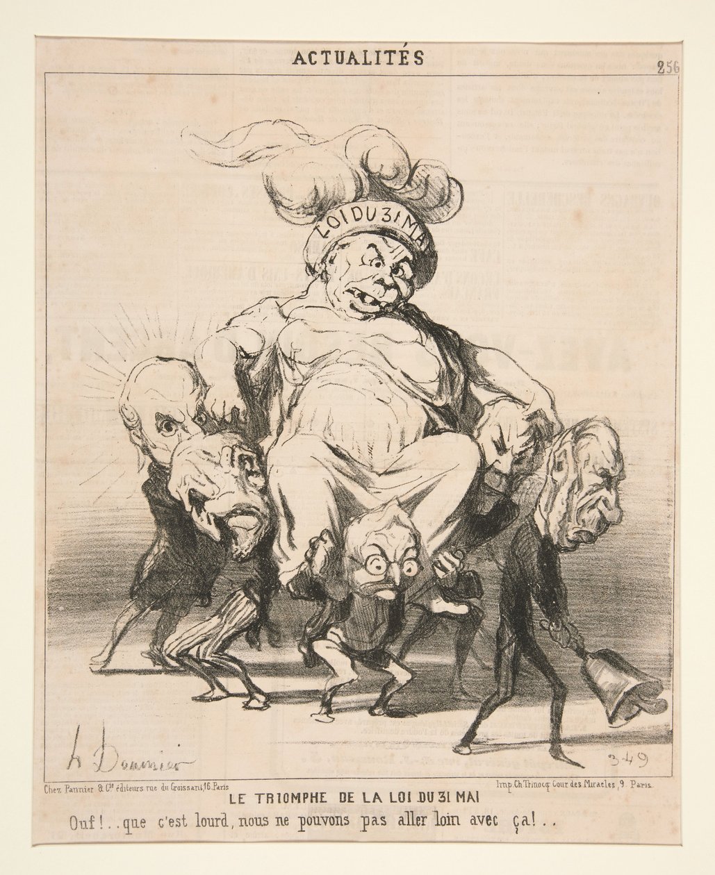 Triumf zákona z 31. května. Uf! ... to je těžké, s tím se daleko nedostaneme! ... Deska 256 ze série Aktuality (Zprávy dne) od Honoré Daumier