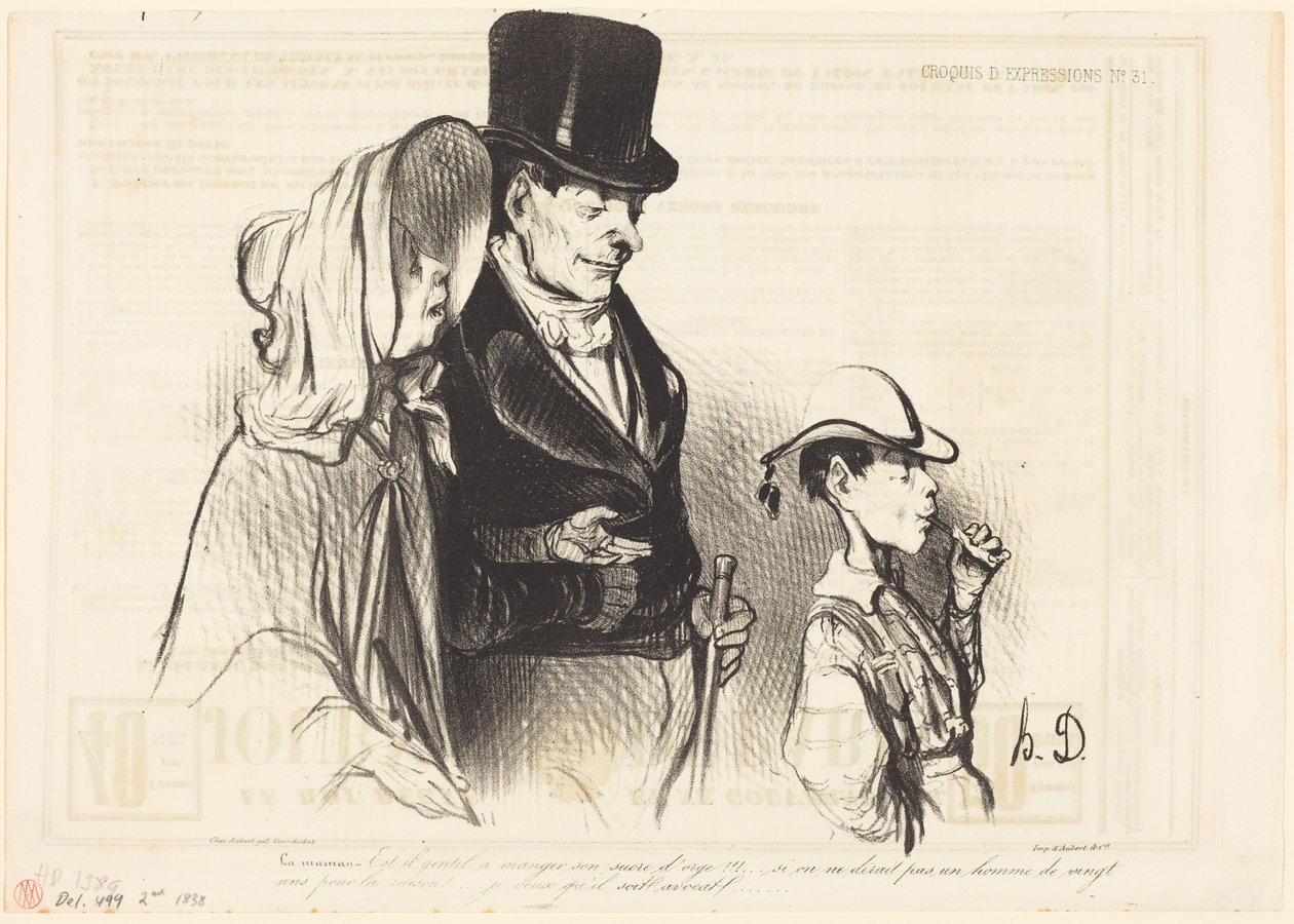 Maminka – Je hodný, že jí ten cukrový tyčinek!... od Honoré Daumier