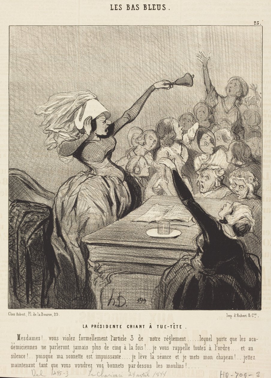 Předsedkyně křičící z plných plic: „Dámy!...“ od Honoré Daumier