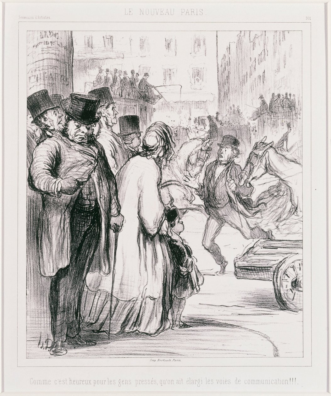 Le Nouveau Paris: Jaké štěstí pro spěchající lidi, že byly rozšířeny silnice (Nová Paříž) od Honoré Daumier