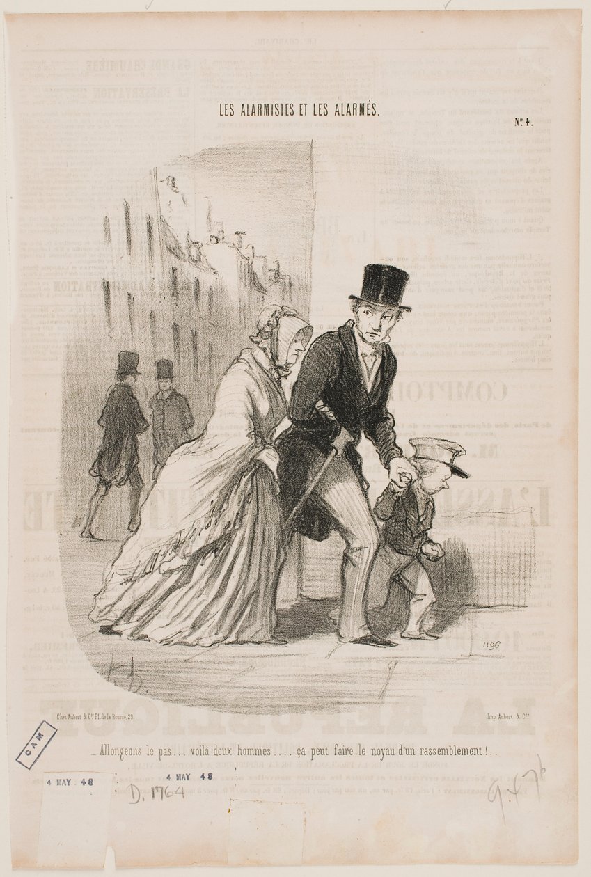 Pojďme rychle, tam vzadu jsou dva muži… mohlo by to být začátkem nového nezákonného shromáždění. od Honoré Daumier