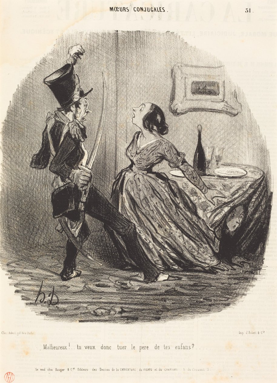Nešťastníku! Chceš tedy zabít otce svých dětí? od Honoré Daumier