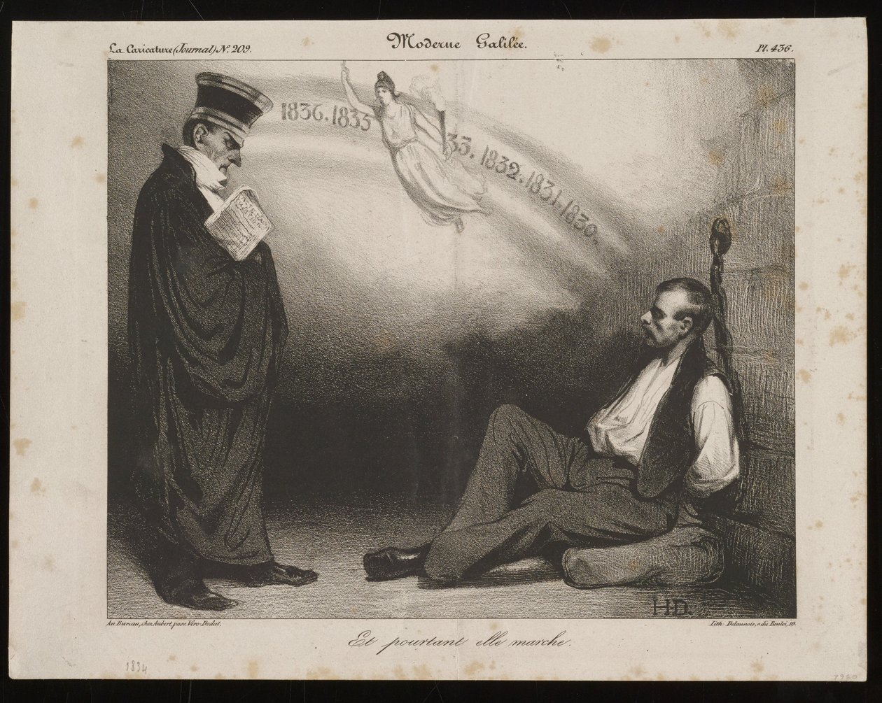 Moderní Galilej, A přesto to funguje (z časopisu La Caricature) od Honoré Daumier