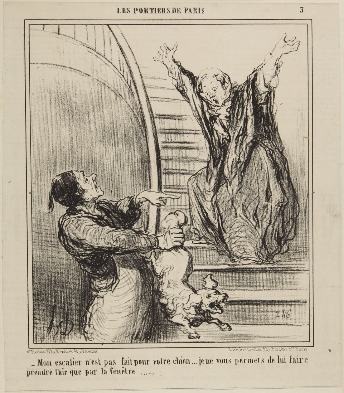 Moje schodiště není určeno pro vašeho psa..., číslo 3 ze série Pařížští domovníci z Le Charivari od Honoré Daumier