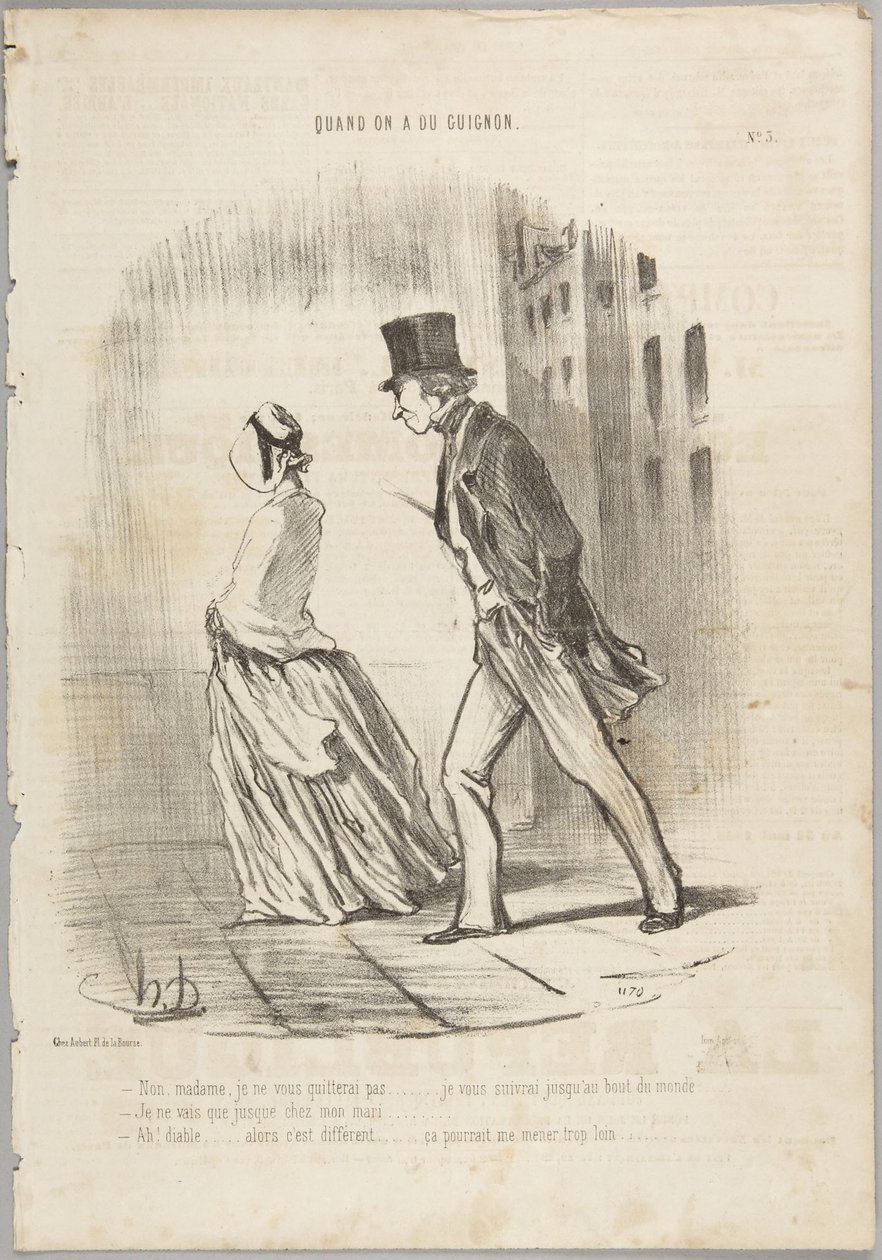 Ne, madam, neopustím vás..., číslo 3 ze série Když má člověk smůlu z Le Charivari od Honoré Daumier