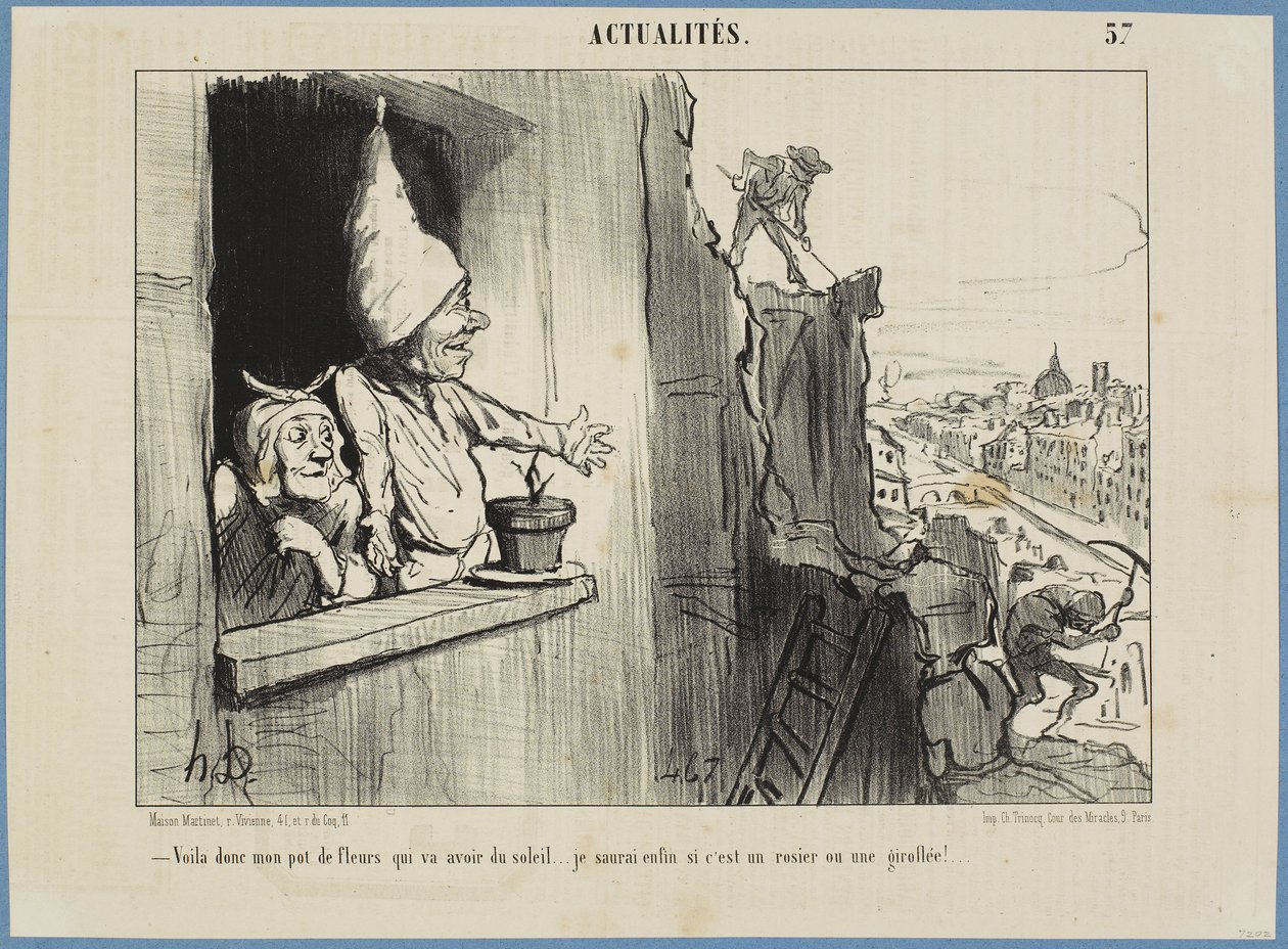 Teď bude mít můj květináč trochu slunce... Konečně zjistím, zda je to růže, nebo hvozdík! od Honoré Daumier
