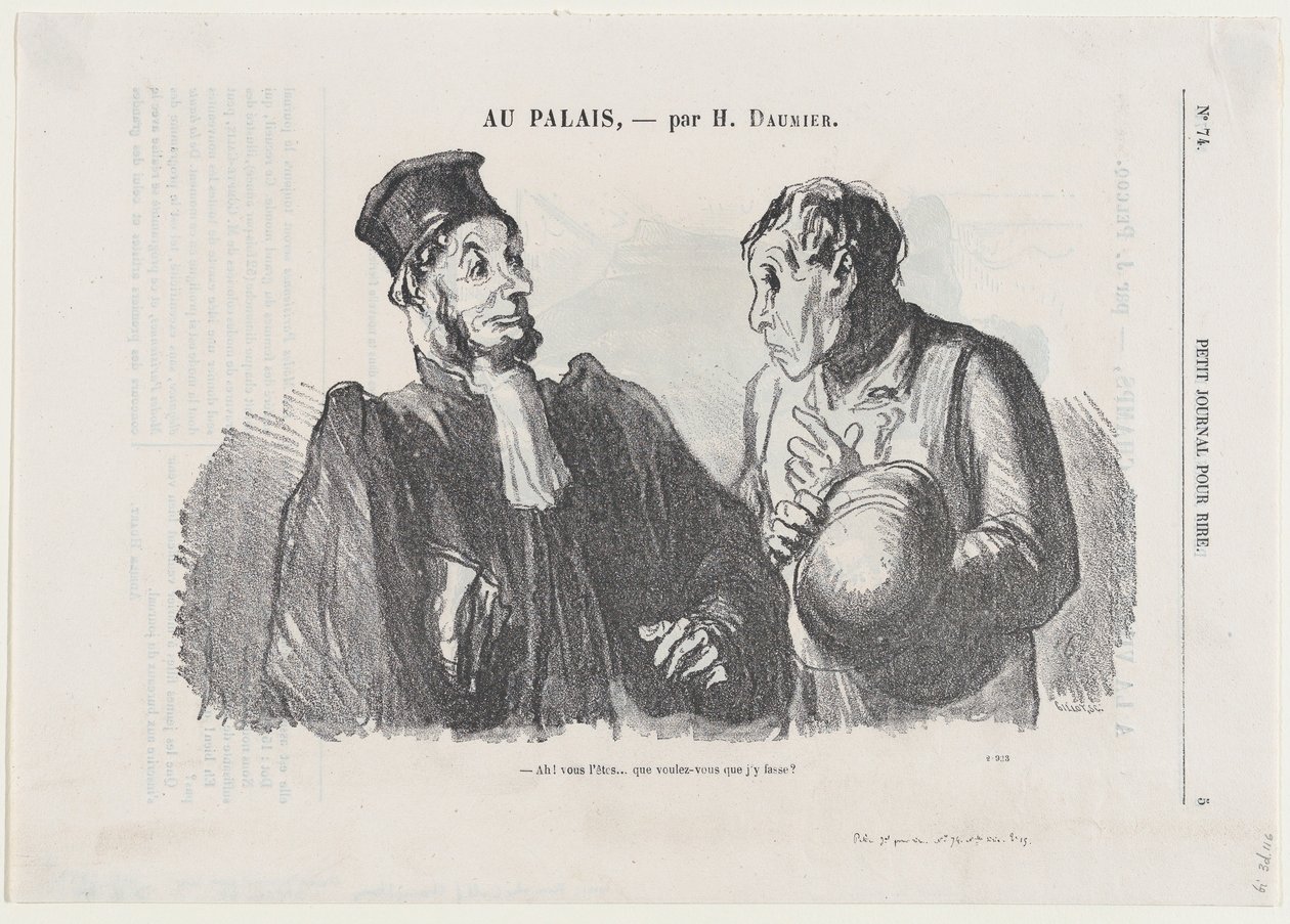 Ach, vy jste... (vinen), a co chcete, abych s tím dělal?, z díla „U soudu“, zveřejněno v Le Petit Journal pour Rire, 3. března 1866 od Honoré Daumier